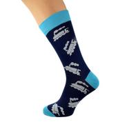 Mad About Trains Men's Novelty Socks, Navy and Turquoise, Steam Train Design, UK Size 5-12