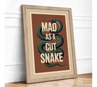 Mad as a Cut Snake Vintage Framed Wall Art Print A3 Oak