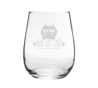 Mad Cat Lady - Engraved Novelty Stemless Wine Gin Tumbler Glass | Funny Wine Glasses, Cat Mum Gift, Cat Lover Gifts, Cocktail Cup