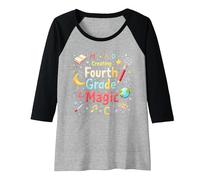 MAD Creating Fourth Grade Magic Raglan Baseball Tee, Women, Black/Athletic Heather, S