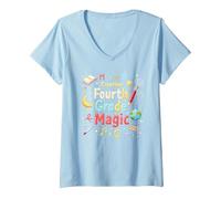 MAD Creating Fourth Grade Magic V-Neck T-Shirt, Women, Baby Blue, S