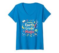 MAD Creating Fourth Grade Magic V-Neck T-Shirt, Women, Sapphire, XXL