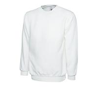Mad Ink Plain Classic Crewneck Sweatshirt Jumper Top (L, White)