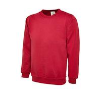 Mad Ink Plain Classic Crewneck Sweatshirt Jumper Top (XS, Red)