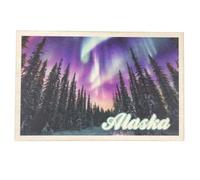 Mad Mags Alaska Wooden Post Card, Northern Lights Artwork on Front, Collectible Souvenir or Gift, 5.75 x 3.75 Inches