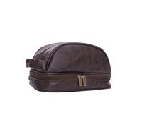 Mad Man Men's Classic Leather Toiletry Bag Travel Dopp Kit with Double Zipper Compartments - Water Resistant Shaving & Grooming Organizer - Brown (10" x 5.5" x 6")