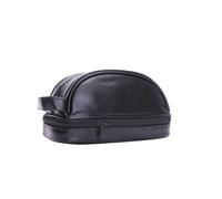 Mad Man Men's Classic Leather Toiletry Bag Travel Dopp Kit with Double Zipper Compartments - Water Resistant Shaving & Grooming Organizer - Black (10" x 5.5" x 6")