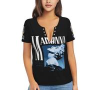 Mad*Onna. T-Shirt Cool Pop Graphic Tshirts Sexy Deep V Neck Shorts Sleeves Tshirt Retro 80S Style Music Tee Tops for Fans Large