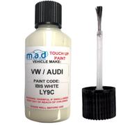 MAD PAINTS Touch Up Paint for IBIS WHITE LY9C - 30ml Kit, Gloss Finish with Built-in Brush - Helios Paint - Compatible with RS3 RS4 RS5 TTRS A3 A4 A5 A6 TT A8