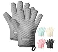MAD SHARK Silicone Oven Mitts Heat Resistant 450 Degrees with Waterproof & Non-Slip Kitchen Mittens Potholders,Soft Cotton Lining,Kitchen Oven Gloves with Fingers for Baking Cooking Barbecue, Grey