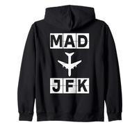 MAD to JFK Airplane Route Madrid New York Zip Hoodie