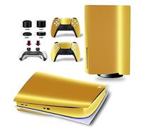 MaD Vision® Extra-Durable Vinyl Skin Set for PS5 Disc + 5 Pairs of Aiming Rings | Scratch-Resistant Sticker Kit for PlayStation 5 + 2 Controllers - for Chrome Gold Design