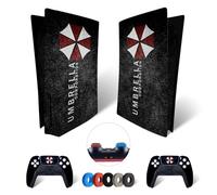 MaD Vision® Extra-Durable Vinyl Skin Set for PS5 Disc + 5 Pairs of Aiming Rings | Scratch-Resistant Sticker Kit for PlayStation 5 + 2 Controllers - for Resident evil Umbrella Design