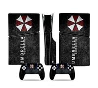 MaD Vision® Extra-Durable Vinyl Skin Set for PS5 Disc Slim + 5 Pairs of Aiming Rings | Scratch-Resistant Sticker Kit for PlayStation 5 + 2 Controllers - for Resident evil Umbrella Design