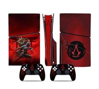 MaD Vision® Extra-Durable Vinyl Skin Set for PS5 Slim + 5 Pairs of Aiming Rings | Scratch-Resistant Sticker Kit for PlayStation 5 + 2 Controllers - for Assassin's Creed Shadows Design