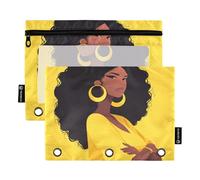Mad Yellow African Girl Document Organizer Binder with Clear Window Binder Pencil case Clear Window & Grommets Binders 3 Ringing for Storing School Students Teacher Supplies Multicolored 2 PCS