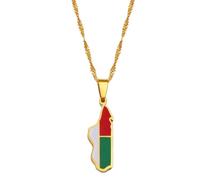 Madagascar Map Flag Pendant Necklaces for Women Men Africa Malagasy Maps Jewelry(Gold Color,45cm)