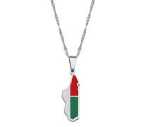 Madagascar Map Flag Pendant Necklaces for Women Men Africa Malagasy Maps Jewelry(Silver Color,45cm)