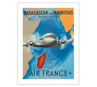 Madagascar - Mauritius - via East Africa - France - Vintage Airline Travel Poster by Renluc c.1950 - Fine Art Matte Paper Print (Unframed) 18x24in