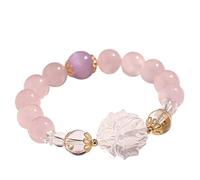 Madagascar Rose Quartz Feng Shui Wealth Bracelet with Clear Quartz & Nine-Tail Fox God Charm - Chakra Balance Multi-Gem Elastic Bracelet for Love, Romance, and Prosperity