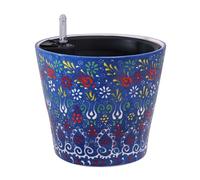 Madam Sophia Concept Handmade Ceramic Self-Watering Flower Pot 8-inch Unique Floral Design (Blue)