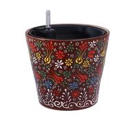 Madam Sophia Concept Handmade Ceramic Self-Watering Flower Pot 8-inch Unique Floral Design (Brown)