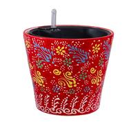 Madam Sophia Concept Handmade Ceramic Self-Watering Flower Pot 8-inch Unique Floral Design (Red)