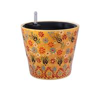 Madam Sophia Concept Handmade Ceramic Self-Watering Flower Pot 8-inch Unique Floral Design (Yellow)