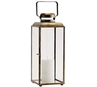 Madam Stoltz Gold Glass Lantern/Pillar Candle Holder With Handle 42.5 cm