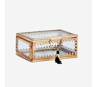 Madam Stoltz Small Rectangular Gold Glass Storage Box With Tassel