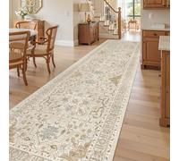 Madane 3x12 Hallway Runner Rug, Non Slip Washable 12ft Runner for Hallways Soft Vintage Kitchen Rugs Low-Pile Thin Floor Carpet Runner for Entryway Bathroom Bedroom, Beige/Blue