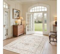Madane Washable Area Rug 4x6 for Living Room, Soft Neutral Rugs Brown/Ivory | Vintage Low Pile Stain Resistant Area Rugs, Non Slip Accent Rug Floral Print Indoor Mat for Entryway Kitchen Bedroom 4'x6'