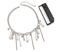 MadanWax Baroque Pearl Necklace for Women, Silver Tassel Choker Chain | with Irregular Statement Pendants, Y2K Punk Asymmetric Drop Necklaces,Elegant Jewellery Gift with Slim Black Presentation Box