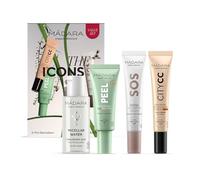 MÁDARA The Icons Skincare Gift Set Light, 4 Piece Travel Size Discovery Kit with Micellar Water, AHA Peel Mask, Hydra Cream and CC Cream SPF15, ECOCERT Certified