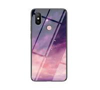 MadBee Case for Xiaomi Mi A2 / Mi 6X [with Screen Protector],9H Tempered Glass Back Cover [Starry Sky] + Soft TPU Silicone Bumper [Shock Absorption] Fully Protective Case (Purple Starry Sky)