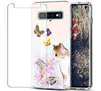 MadBee For Galaxy S10 Case + Screen Protector, Colorful Pattern Printed Design Clear Soft Flexible TPU Protective Cover Case for Samsung Galaxy S10 (Cat 2)