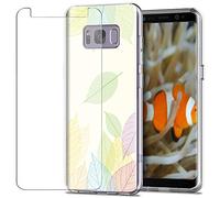MadBee For Galaxy S8 Plus Case + Screen Protector, Colorful Pattern Printed Design Clear Soft Flexible TPU Protective Cover Case for Samsung Galaxy S8 Plus (Leaf 2)