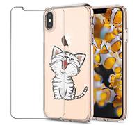 MadBee For iPhone XS/iPhone X Case + Screen Protector, Colorful Pattern Printed Design Clear Soft Flexible TPU Protective Cover Case for iPhone XS/iPhone X 5.8" (Cat 1)