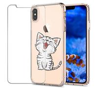 MadBee For iPhone XS Max Case + Screen Protector, Colorful Pattern Printed Design Clear Soft Flexible TPU Protective Cover Case for iPhone XS Max 6.5" (Cat 1)