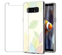 MadBee Galaxy Note 8 Case + Tempered Glass Screen Protector, Colorful Pattern Printed Design Clear Soft Flexible TPU Protective Cover Case for Samsung Galaxy Note 8 (Leaf 2)