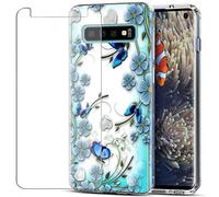 MadBee Galaxy S10 Case + Tempered Glass Screen Protector, Colorful Pattern Printed Design Clear Soft Flexible TPU Protective Cover Case for Samsung Galaxy S10 (Butterfly)