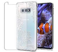 MadBee Galaxy S10e Case + Tempered Glass Screen Protector, Colorful Pattern Printed Design Clear Soft Flexible TPU Protective Cover Case for Samsung Galaxy S10e (White 5)