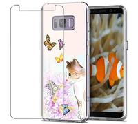 MadBee Galaxy S8 Plus Case + Tempered Glass Screen Protector, Colorful Pattern Printed Design Clear Soft Flexible TPU Protective Cover Case for Samsung Galaxy S8 Plus (Cat 2)