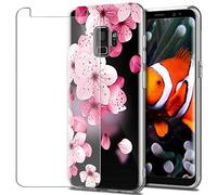 MadBee Galaxy S9 Case + Tempered Glass Screen Protector, Colorful Pattern Printed Design Clear Soft Flexible TPU Protective Cover Case for Samsung Galaxy S9 (Flower 3)