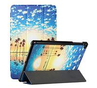 MadBee Slim Case for Samsung Galaxy Tab A 10.1 (2019 Release)/T510/T515, PU Leather Wallet Case Colorful Pattern Design Tri-fold Stand Protective Cover Case [No Auto Sleep/Wake] (Sea)