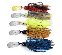 MadBite Bladed Jig Fishing Lures, 5 pc Multi-Color Kits, Irresistible Vibrating Action, Sticky-Sharp Heavy-Wire Needle Point Hooks, Popular 3/8 oz Sizes, includes Storage Box