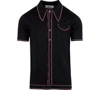 Madcap England Crawdaddy Retro Mod 60s 70s 1960s 1970s Short Sleeve Dagger Spear Collar Knitted Polo Cardigan Shirt (XXL, Black)