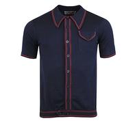 Madcap England Crawdaddy Retro Mod 60s 70s 1960s 1970s Short Sleeve Dagger Spear Collar Knitted Polo Cardigan Shirt (L, Navy)