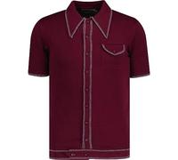 Madcap England Crawdaddy Retro Mod 60s 70s 1960s 1970s Short Sleeve Dagger Spear Collar Knitted Polo Cardigan Shirt (XXL, Zinfandel)