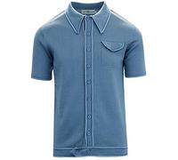 Madcap England Crawdaddy Retro Mod 60s 70s 1960s 1970s Short Sleeve Dagger Spear Collar Knitted Polo Cardigan Shirt (3XL, Flintstone Blue)